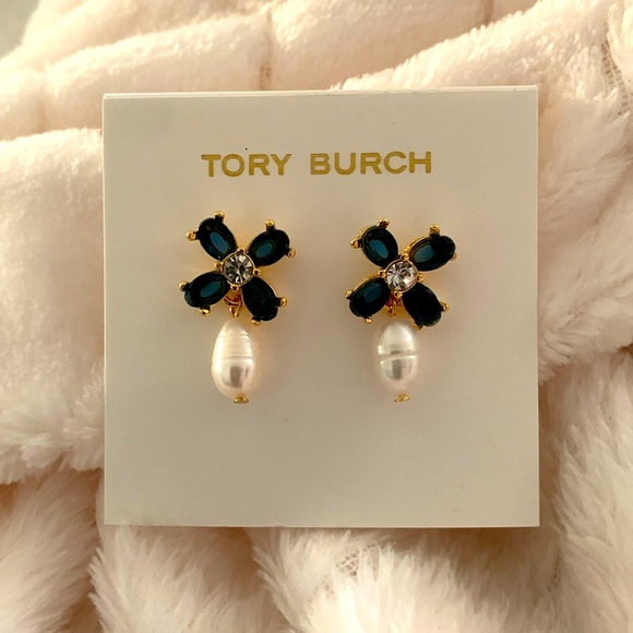 Tory Burch Jewelry - Tory Burch crystal flower pearl drop earrings